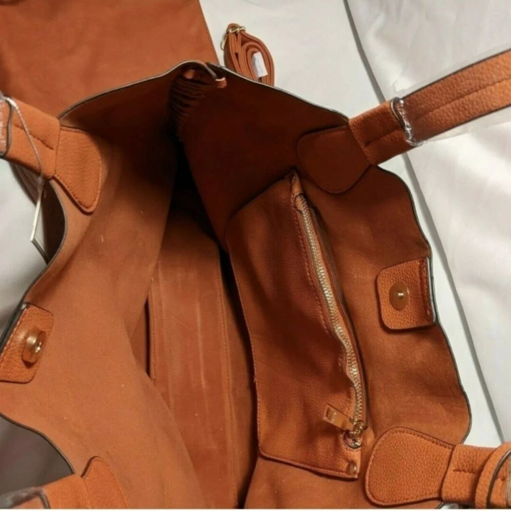 2-in-1 Vegan Leather Whipstitch Tote